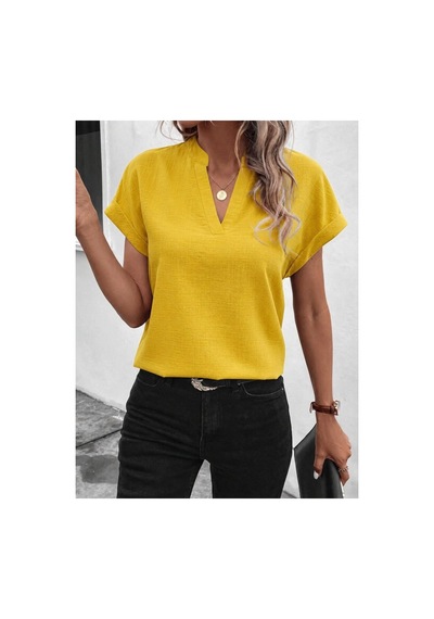 Butik İstanbul Kadın Kısa Kollu Hakim Yaka Sofya Bluz Sarı