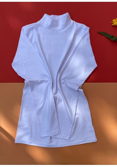 Unika Boutique Uzun Kollu 2'li Siyah Ve Beyaz Renk Balıkçı Yaka Pamuklu Kadın Atlet-badi Beyaz1