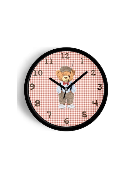 Sevimli Ayı Tasarım Çocuk Odası Duvar Saati - 30cm - Önü Camlı Siyah Kasa - Sessiz Mekanizma-jh0876 Siyah