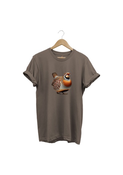 Avcılık Hunting Kınalı Keklik Baskılı Vahşi Yaşam %100 Pamuk Unisex Regular Fit T-shirt Kahverengi