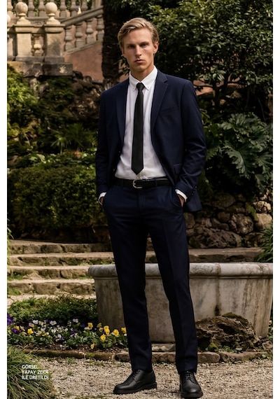 AC&Co / Altınyıldız Classics Erkek Slim Fit Dar Kesim Mono Yaka Takım Elbise Lacivert