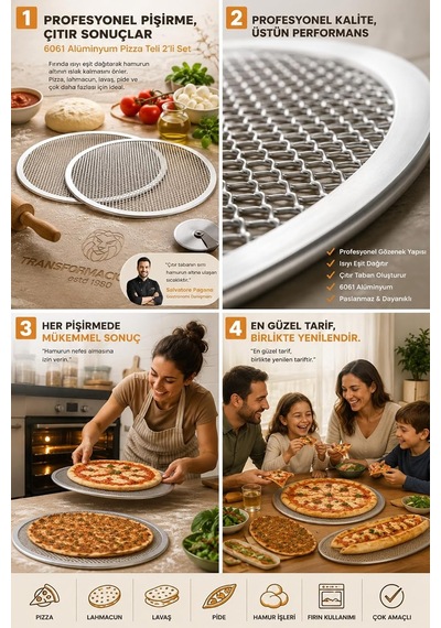 Pizza Teli 2'li Set 36 Cm Çıtır Taban Hamur Pişirme Izgarası Gözenekli Fırın Tepsisi Lahmacun Lavaş Pide Pişir Genel