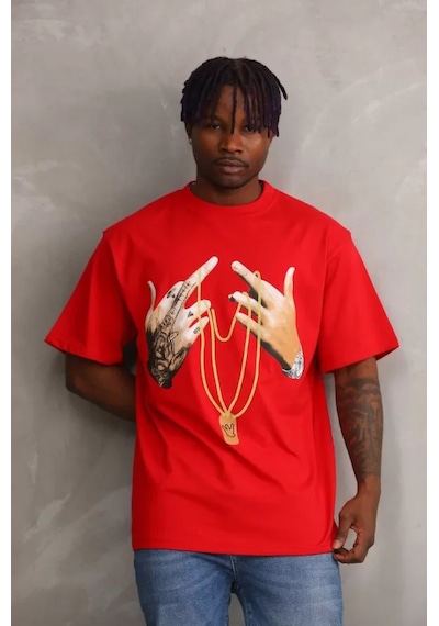 Efnaz Style Unisex Baskılı Oversize T-shirt - Kırmızı Kirmizi