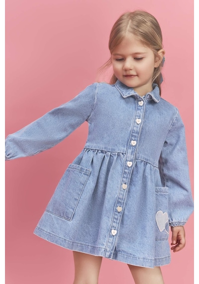 Defacto Uzun Kollu Jean Elbise Kız Bebek H0372a526smnm39 Mavi-nm39