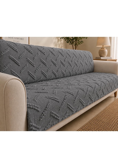 Sycamore Home Koltuk Örtüsü 175x215 Cm Çekyat Örtüsü, Kaymaz, Yıkanabilir, Lüks Kumaş Şönil Jakarlı Antrasit