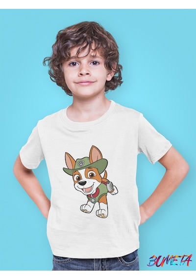 Bumeta Cesur İzci Tracker Paw Patrol Çocuk Tişört T-shirt Beyaz
