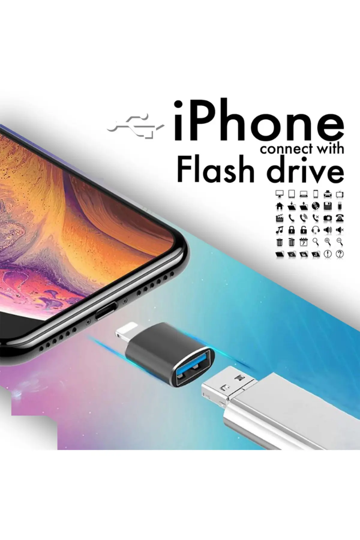 iPhone Uyumlu Flash Bellek Takma Aparatı Lightning Usb Dönüştürücü Otg Gümüş