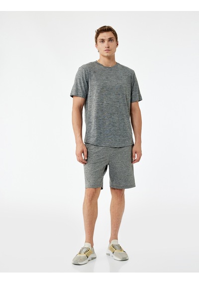 Koton Regular Fit Kısa Kollu Dikiş Detaylı Desenli Bisiklet Yaka Spor Tişört Gri Melanj 6wam10056nk Gri Melanj