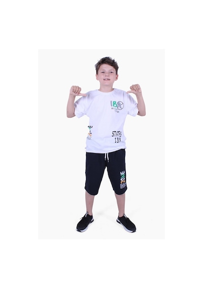 Fyk Kids Zone Yazı Baskılı Erkek Çocuk Yazlık Takım Beyaz