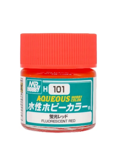 Mr.hobby H-101, 10 Ml. Fluorescent Red Aqueous Serisi Maket Boyası Standart