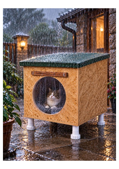 Reyo Narım 40x40x40 Cm Ahşap Kedi Evi Ve Kedi Yuvası Büyük Kediler İçin, 1 Kedilik Hazır Kurulu Kedi Barınağı