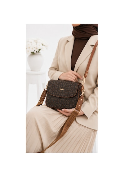 Genel Markalar Yeni Sezon Kolon Askılı 4 Bölmeli Kadın Çantası 25x15cm Kahverengi