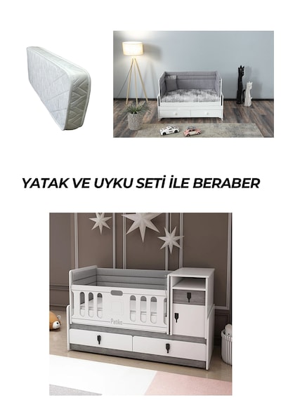 Patiko R131 Berlin Büyüyen Beşik Yatak Ve Uyku Seti İle Birlikte Gri