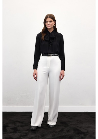 Sateen Sofia Palazzo Pantolon - Ekru-137036 Ekru