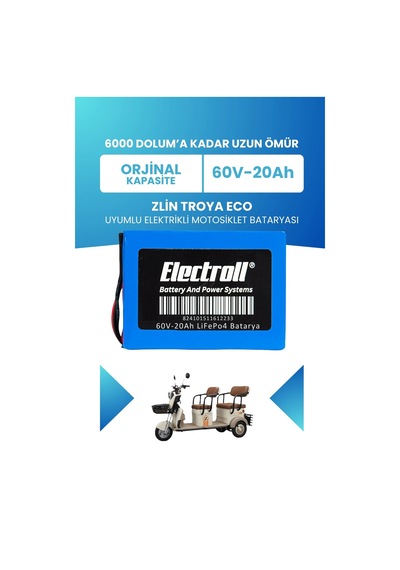 Zlin Troy Eco Batarya Standart Kapasite Lifepo4 60v 20ah Elektrikli Motosiklet Bataryası