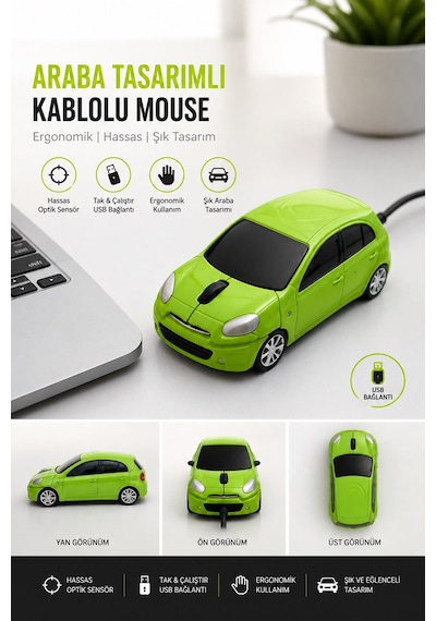 Suv Araba Şeklinde 1200 Dpı 3 Düğmeli Usb Kablolu Optik Mouse 99604795