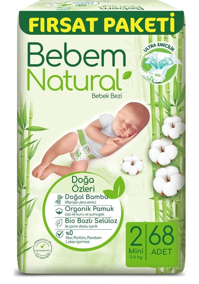 Bebem Natural Bebek Bezi Mini 2 Beden Fırsat Paketi 68 Adet Sku: Smg8690010031297