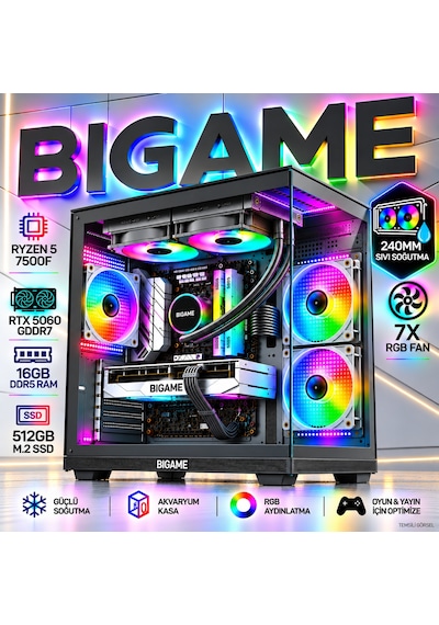 Bigame NOVAR V5 R5-7500F 16 GB 512 GB M2 SSD RTX5060 Free Dos Masaüstü Oyuncu Bilgisayarı