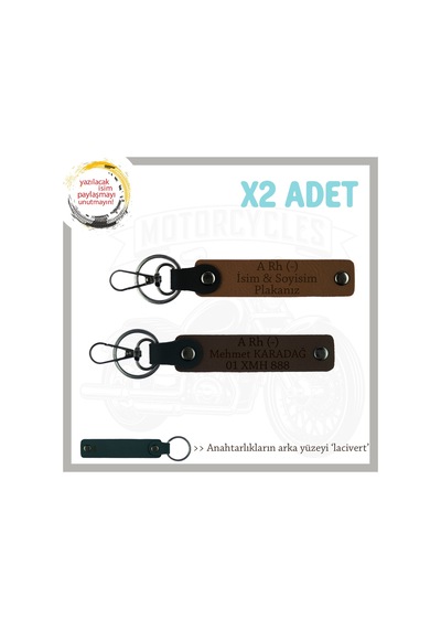 Motor Severlere, İsim Plaka Ve A - Kan Grubu Yazılı Anlamlı Hediye X2 Anahtarlık, Kahve-k Kahve-laci