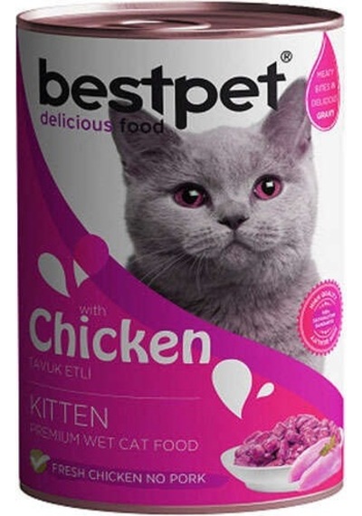 Bestpet Tavuk Etli Parça Etli Ve Jöleli Konserve Yavru Kedi Maması 12 x 400 G