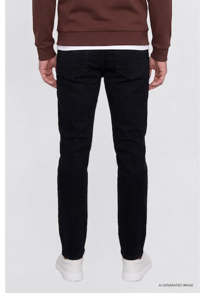 Ac&Co / Altınyıldız Classics Erkek Sıyah Pamuklu Tapered Fit 5 Cepli Esnek Jean Kot Denim Pantolon Siyah