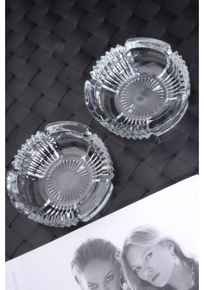 2 Adet Kristal Cam Yuvarlak İpek Küllük - Kül Tabağı - Kül Tablası 10 Cm Cam Turuncu Yuvarlak