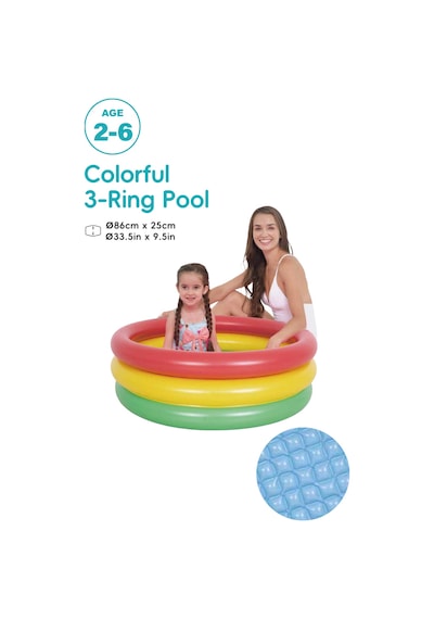 Marevia 3 Halka 3 Renk Şişme Zemin Çocuk Havuzu 86x25cm-51350 Çok Renkli