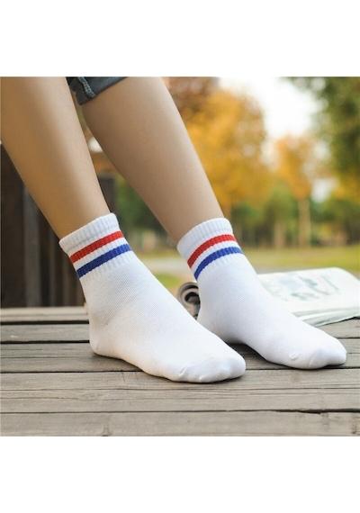 Bgk 6'lı Unisex Çemberli Kolej Desen Çorap Beyaz