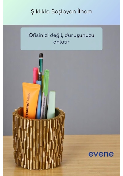 Kalemlik Masa Kalemliği Organizer Kalemlik Altın Renk Model 78 Çok Renkli