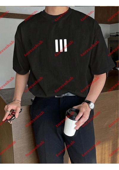 Tarzsokak 3 Çizgi Baskılı Beyaz Erkek Tshirt Beyaz Siyah