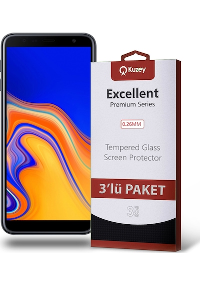 Samsung Galaxy J4 Plus ile Uyumlu Kırılmaz Temperli Ekran Koruyucu Cam Ekonomik 3'lü Paket