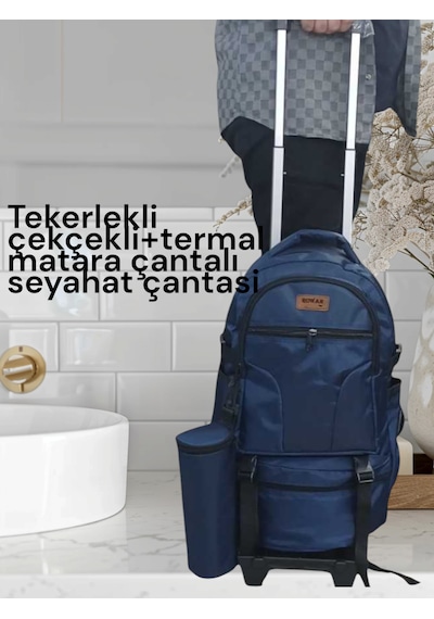 Tekerlekli Çekçekli+termal Matara Çantlı Kabn Boy,seyahat Çantas Lacivert