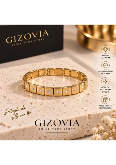 Gizovia Lumière Gold Kristal Taşlı Bileklik Altın