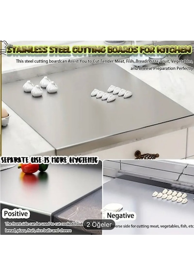 Gkd Paslanmaz Çelik 30x40 Cm Tek Bükümlü Metal Tezgah Koruyucu Kesme Tahtası Gri