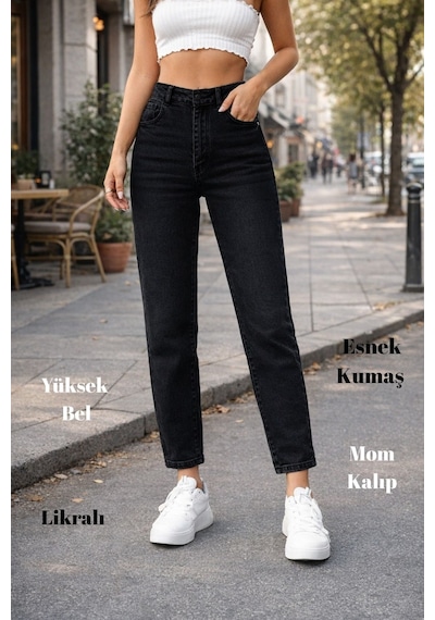 Cedy Denim Kadın Yüksek Bel Soho Boyfriend Jean C599 Siyah