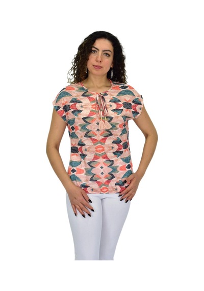 Linsolita Kadın Kısa Kol Baskılı Bluz Bgl-st04693 Turuncu