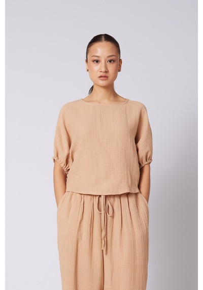 Kabarık Kollu Pamuklu Bluz CAMEL