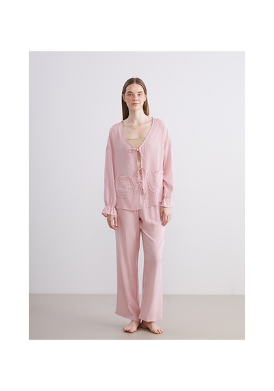 Lcw Young Pembe V Yaka Çizgili Kadın Pijama Takımı