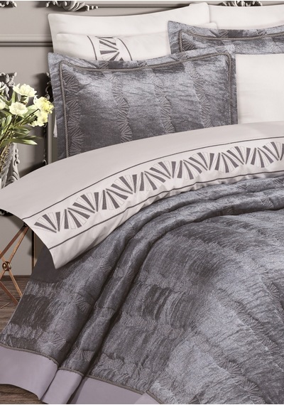 Goldroom Home Verona Nakışlı Çeyiz Seti 8 Parça Gri