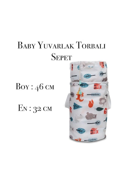 Yuvarlak Torbalı Oyuncak Ve Kirli Sepet Oda Aksesuar 46x32 Qq Beyaz