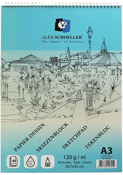 Alex Schoeller A3 29.7x42 Cm 40 Sayfa Üstten Spiralli Eskiz Defte