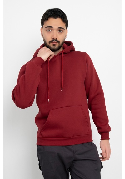 Dasüniforma Basic Baskısız 3 İplik Kapüşonlu Unisex Kanguru Cepli Kapüşonlu Sweatshirt Hoodie Sweat Bordo