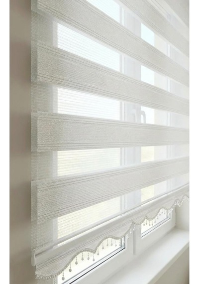 Pliseli Zebra Stor Perde Gümüş Simli Boncuklu Pls V01 Beyaz - Gümüş