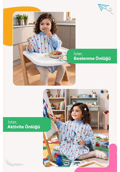 Reyo 6 Ay-6 Yaş Uzun Kollu Bebek Mama Önlüğü, Çocuk Aktivite Önlüğü, Pamuklu,su Geçirmez - Love
