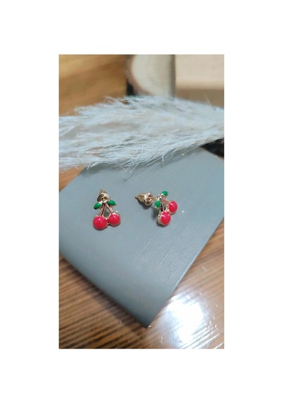 Çelik Kiraz Model Kız Çocuk/bebek Küpesi Kırmızı Kırmızı
