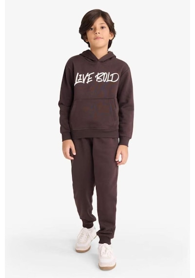 Defacto Kapüşonlu Baskılı İçi Yumuşak Tüylü Sweatshirt Erkek Çocuk E9598A825AU Kahve