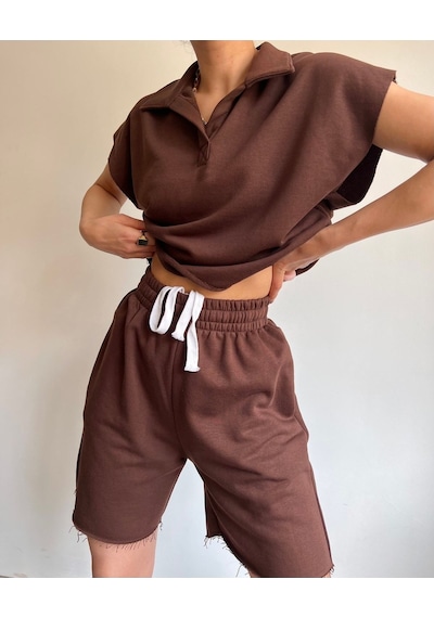 Mai Collection Mai Studios Co. Polo Yaka Kahve Şort Takım Kahve