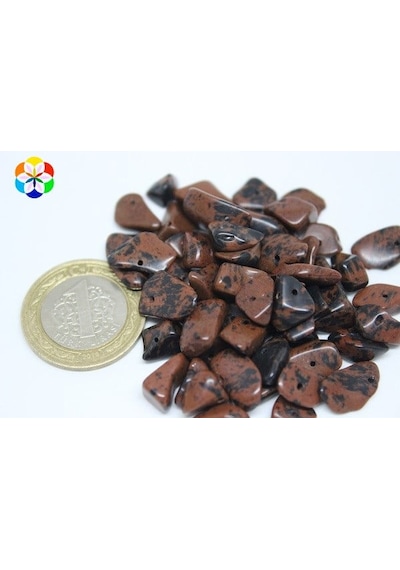 Delikli Kahverengi Obsidyen Taşı Mini Boy 50 Adet Koyu Vişne