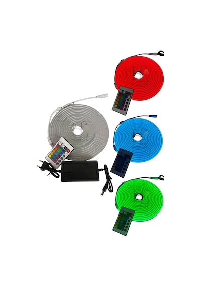 220 Volt Rgb Esnek Neon Şerit Led Set Kumandalı Ip65 Dış Mekan 5 Metre