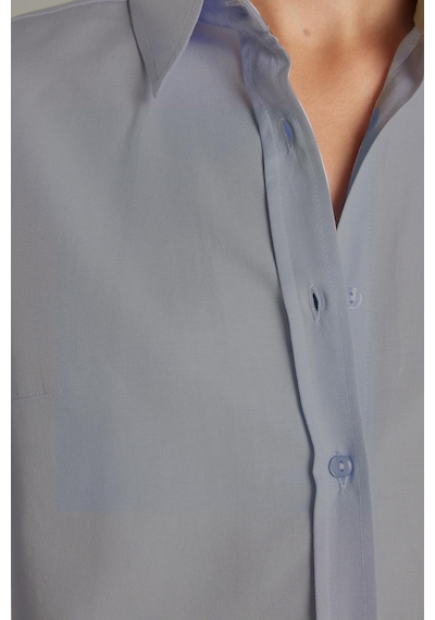 Tudors Kadın Slim Fit Dar Kesim Uzun Kollu Pamuklu Vücuda Oturan Dokulu Açık Lacivert Basic Gömlek-38818 Açık Lacivert